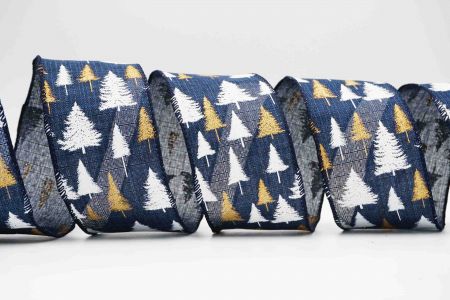 Christmas Trees Wired Ribbon_KF6703G-4-4_Navy Blue